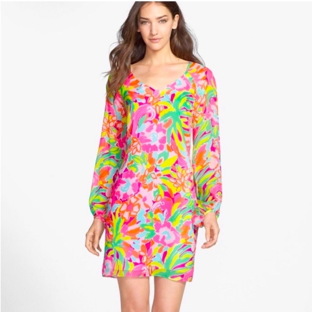 Lilly Pulitzer Carleigh Lulu Flamingo Silk Tunic Dress Pink‎ Size 00
